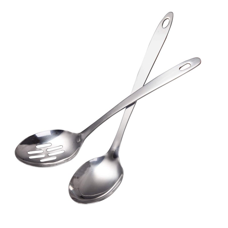 IMEEA Cooking Spoon Stainless Steel Large Serving Spoon Slotted Spoons for Cooking 12.8-Inch, Set of 2 - Image 1